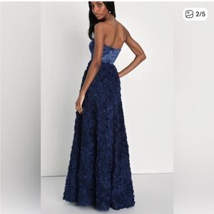 Lulus Navy Strapless Maxi Dress Flower Appliqué